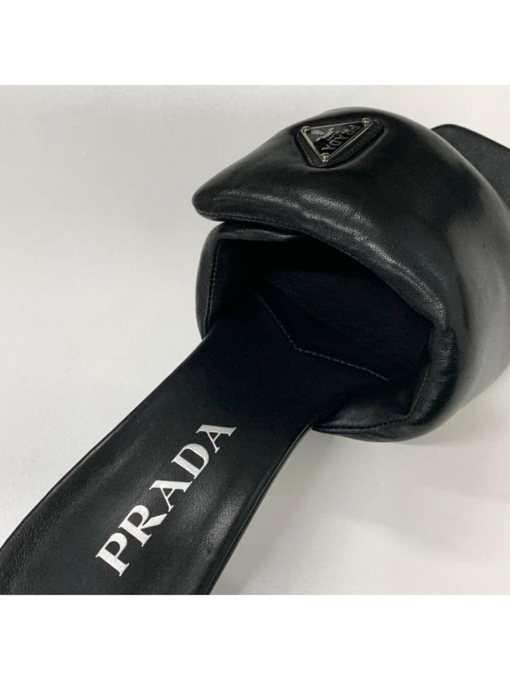 Prada Triangle Logo Padded Nappa Leather Sandals Black - Picture 8 of 10